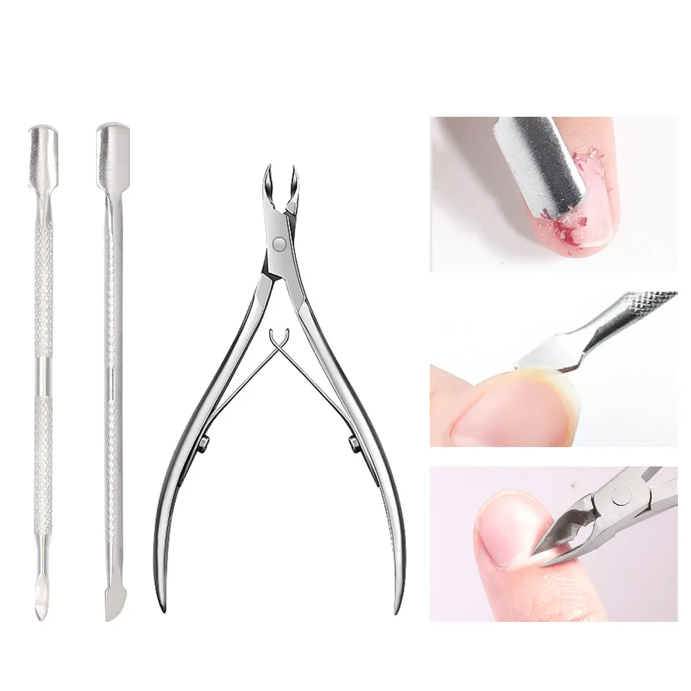 Cutter Nipper Clip Cut Set 3 Pcs Stainless Steel Nail Cuticle Pushers Spoon Nail Scissor Dead Skin Remover Tools For Women