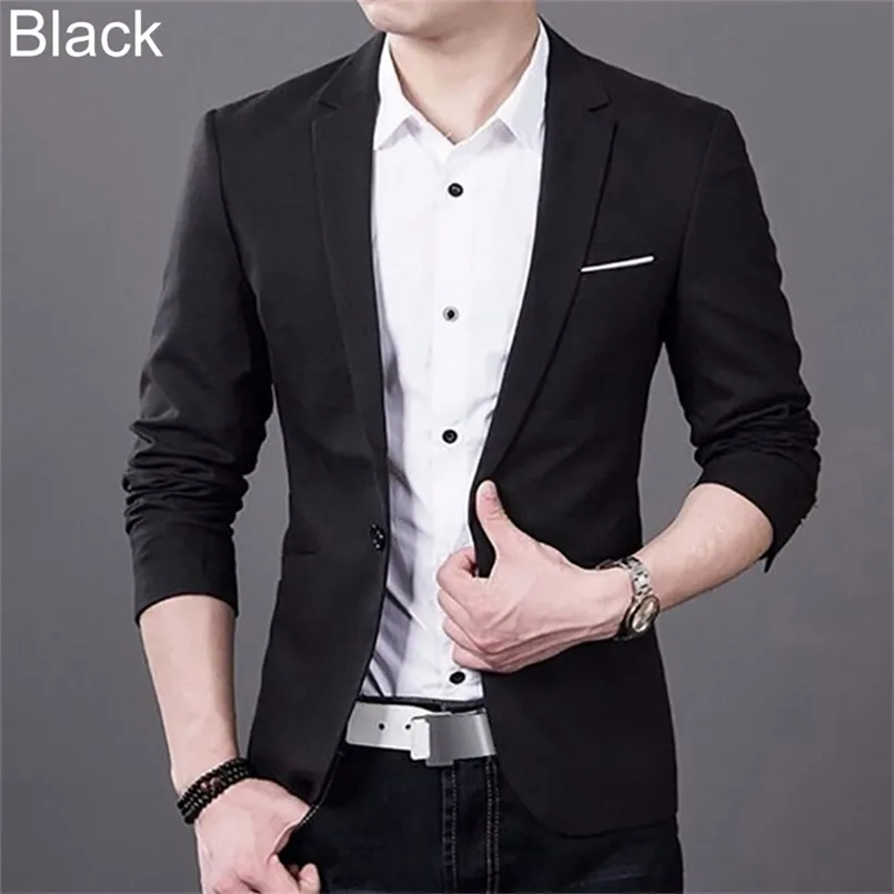 Chaquetas para hombres Moda Hombres Slim Fit Formal Un botón Traje Business Blazer Abrigo Chaqueta Tops Traje Masculino Oficina Negro Azul 220527