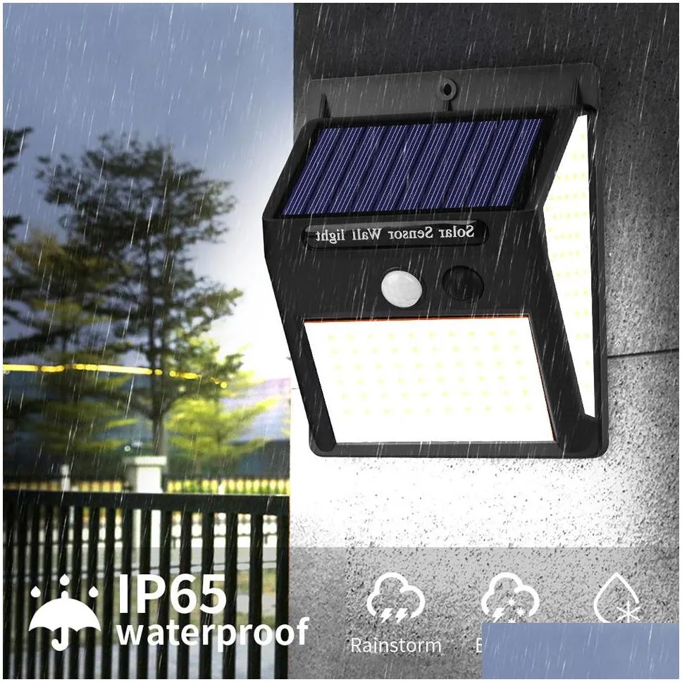 140 led solar power light wall lamp 3 modes human body sensor waterproof emergency energy saving outdoor garden yard lamps 