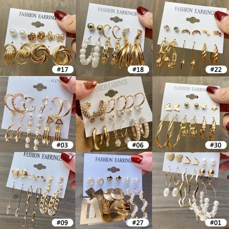 Hoop & Huggie Fashion Pearl Earrings Set For Women Geometirc Gold Metal Circle Brincos 2022 Trend Jewelry GiftHoop Kirs22