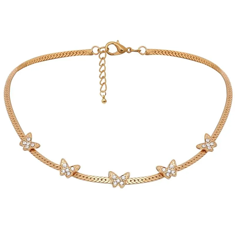 Chokers Niedliche Schmetterlings-Choker-Halskette für Frauen Goldfarbene Kette Statement-Kragen Weiblicher glänzender SchmuckChokers