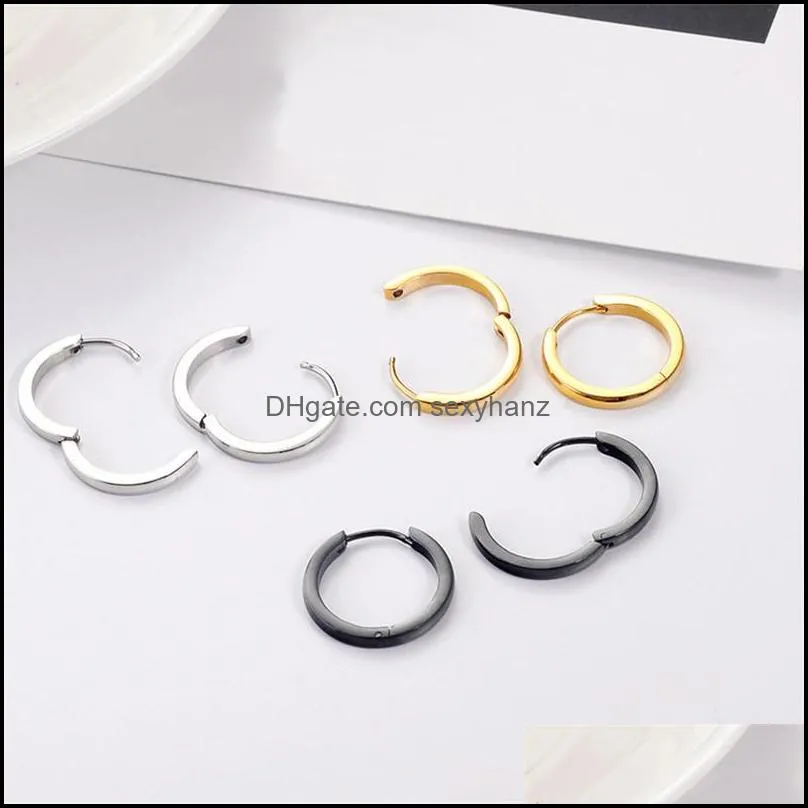 Trendy Round Small Hoop Earrings 8mm-16mm 316L Stainless Steel Gold Silve Rose Gold Black Earrings Simple Party Earrings for Women
