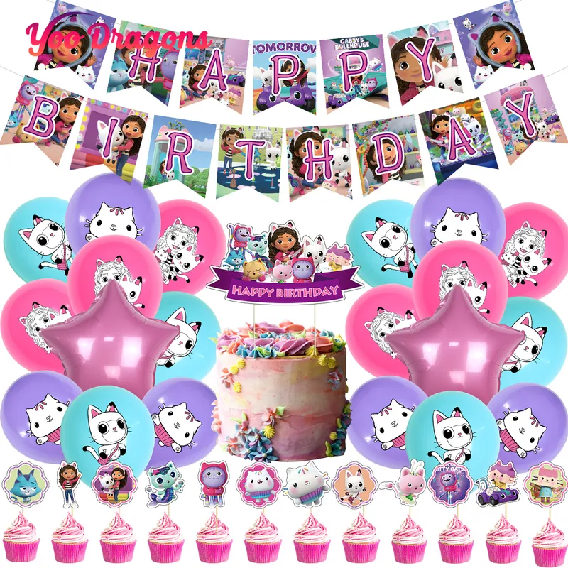 Gabby Dollhouse Decorazioni di compleanno Palloncini Arco Kit Cat Theme Set  Fornitura Decorazioni per feste Gabbys Doll house Figure Giocattoli per