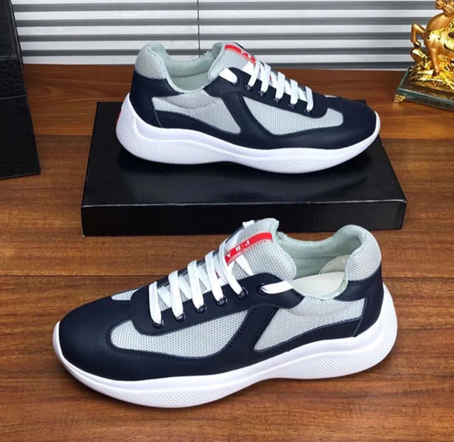 Utmärkt kvalitet America Cup Sneakers Skor Män Lackläder Mesh Trainers Gummisula Tyg Sport Snörning Nylon Fritid Utomhus Fritidsvandring