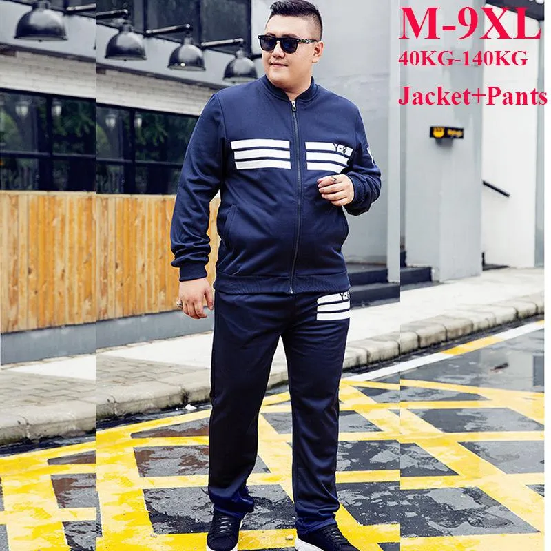 Men's Tracksuits 2022 Plus Size M- 9XL Tracksuit Men Sets Fashion Casual Letter Printed Zipper Jacket With Pants Two Pieces Sportswear Suits