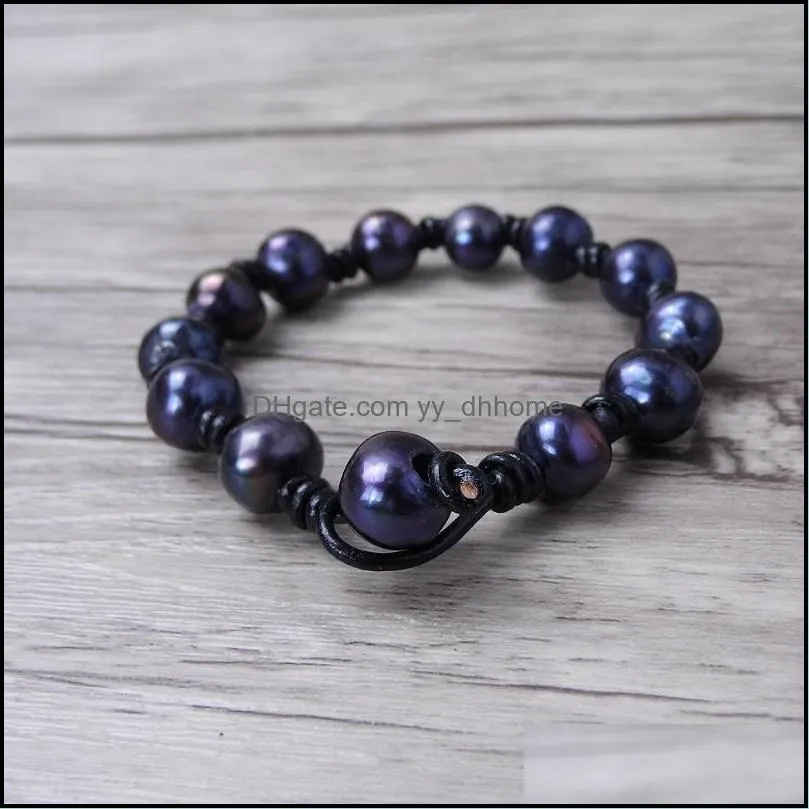 Tennis Balck Pearl Beads Bracelet Leather Boho Wrap Men Real Freshwater 5 Wraps Jewelry Yoga Jewelry1