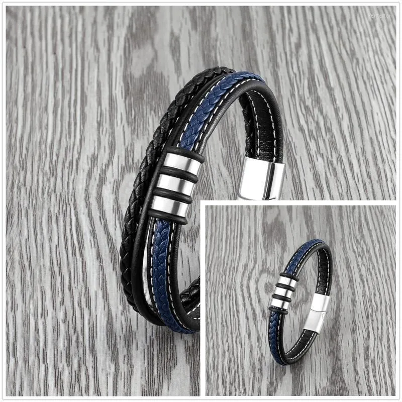 Bedelarmbanden 2022 Interlocking paar 316L roestvrijstalen armband zwart blauw lederen touw mannen en vrouwen geschikte klassieke kent22