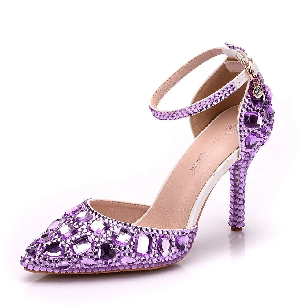 Amazon.com: Purple Rhinestone Wedding Bridal Shoes Woman High Heels Party  Prom Dress Shoes Adult Ceremony Pumps : Clothing, Shoes & Jewelry