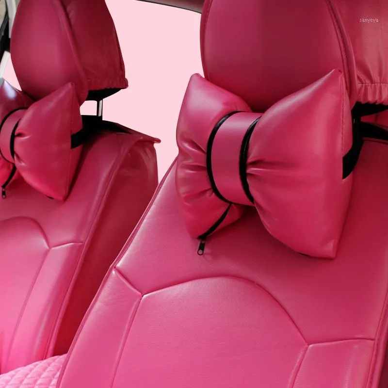 Cuscini per sedili 2 pezzi Design adorabile dell'arco Poggiatesta per auto universale Cuscino per il collo Cuscino per il riposo morbido Accessori per interni Rosa Carino per il regalo di Lday