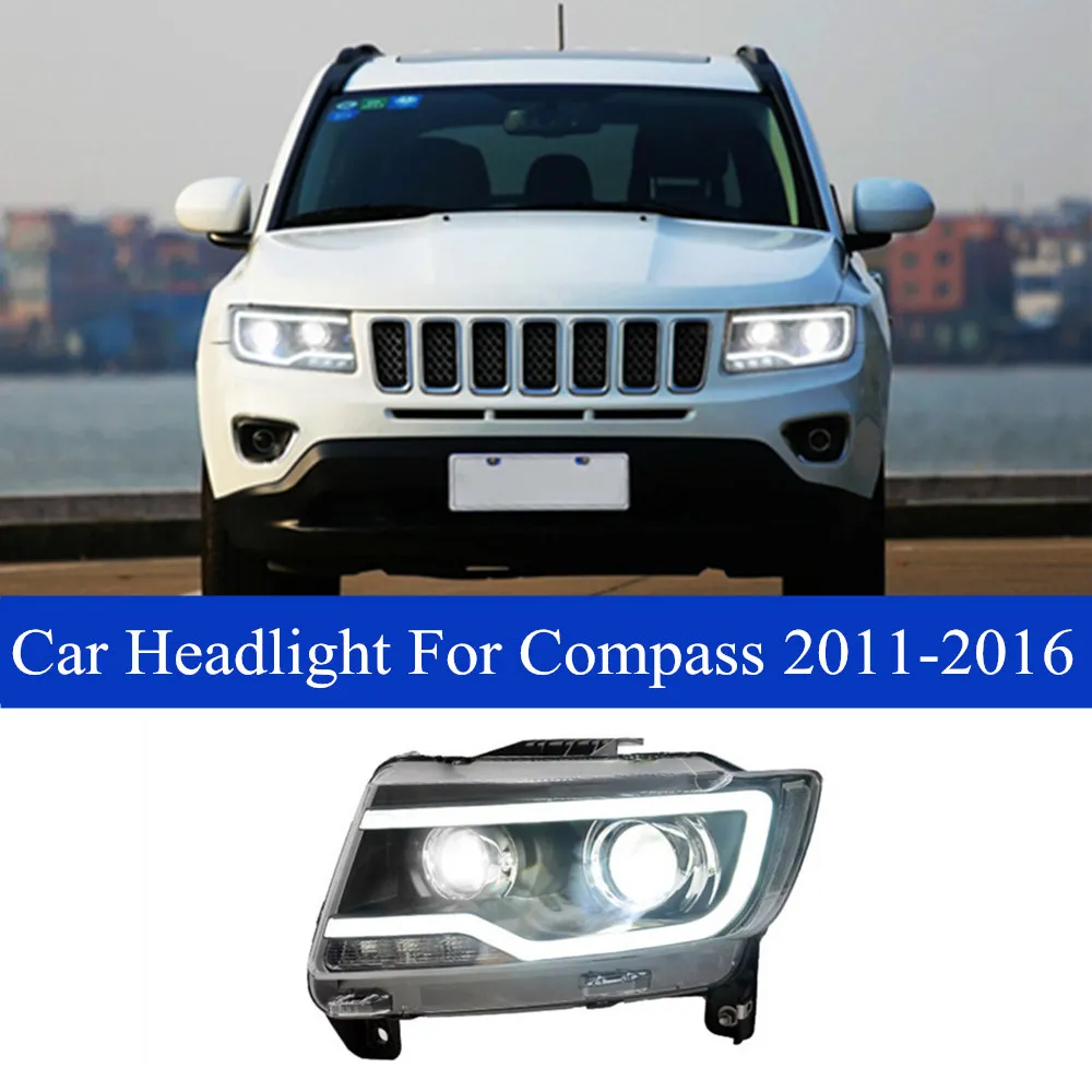 Head Light For Jeep Compass 2011-2016 Car Headlight Assembly LED High Beam Dynamic Turn Signal Headlights Auto Accessories Lamp