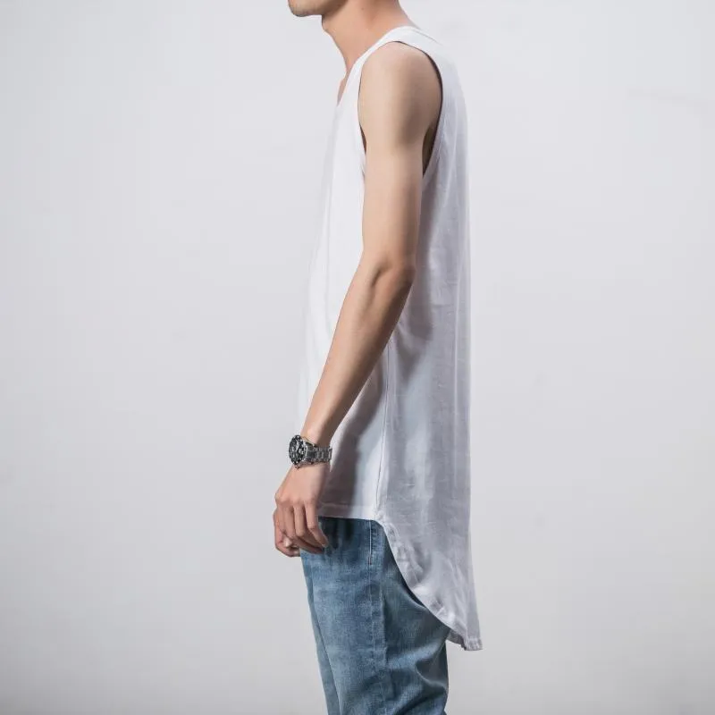 Men's Tank Tops 2022 Brand Men's High Street Summer Breathable Cotton Vest Solid Color Front Short Back Long Arc HemMen's