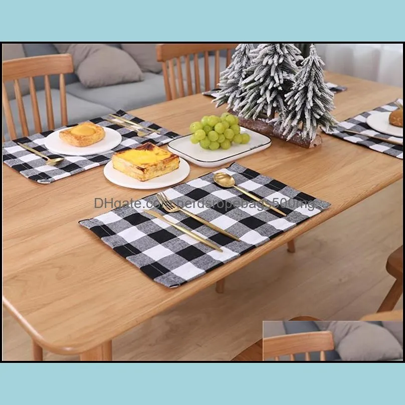 Festival Party Decoration Table Placemat Red Black White Blacks Plaid Tablecloth Mat Christmas Thanksgiving Day Cutlery Pads 4 2jh L2