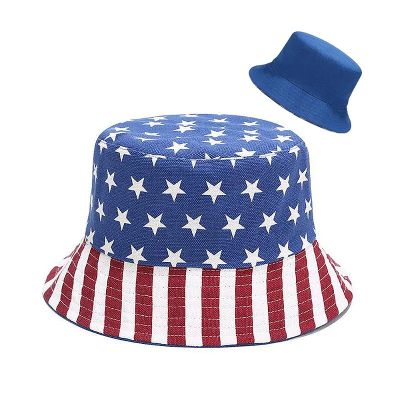 Berets Fashion American Flag Bucket Hat Summer Reversible Men Women USA Tree Printed Fisherman Caps Unisex Sunscreen Panama HatBerets