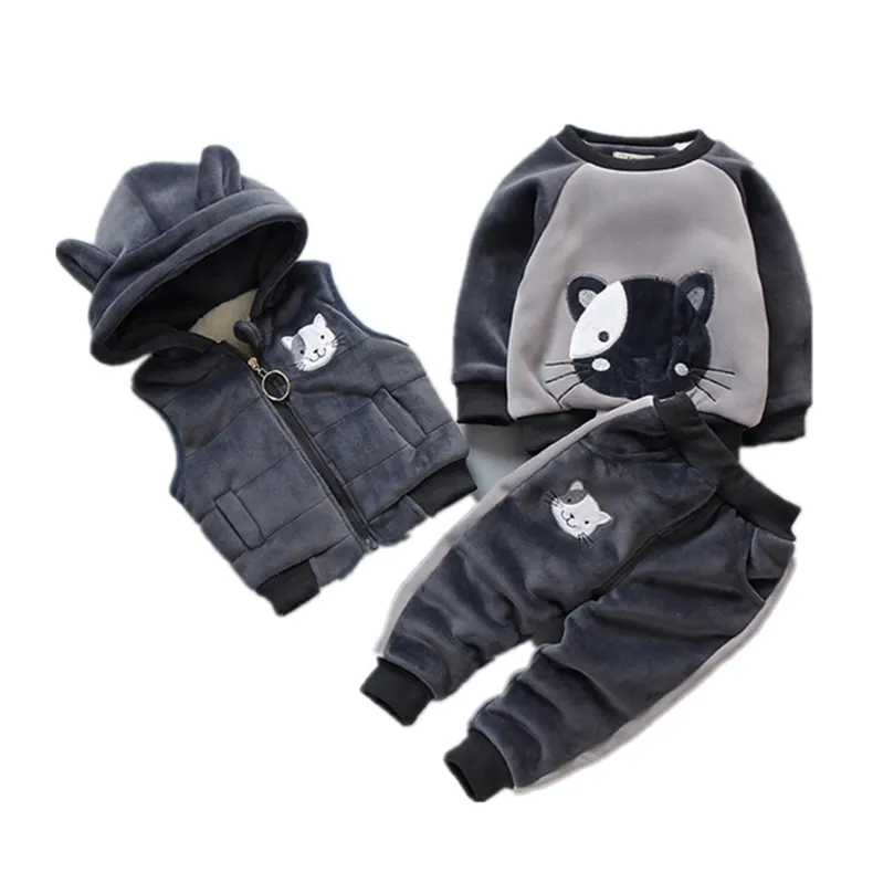 Baby Winter Clothes Cartoon Girls Clothing Coat Vest Pants Costumes For Girls Thick Warm Children's Tracksuit 210412