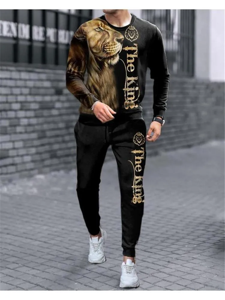 Erkeklerin eşofmanları ah yuan erkek spor takım elbise hip hop d boyun etrafında baskı 2 adet kazak koşu pantolon erkek sokak aşınma boyuncu erkek.