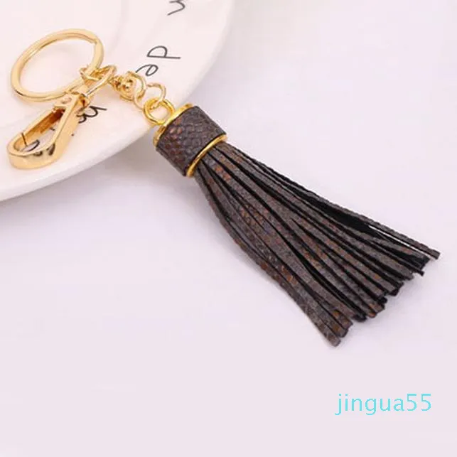 Fashion Key Chain Accessories Women Tassel Key Ring Leather Snake Skin Design Car Keychain Jewelry Charm Bag