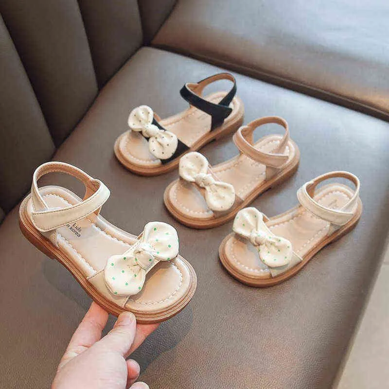 2022 Детские сандалии принцесса Dot Bow Pu Beach Shoes для девочек крюч