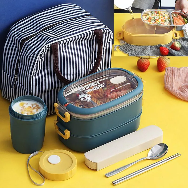 Dijkartikelen sets roestvrijstalen geïsoleerde lunchbox voor kinderen multi-layer bento met compartimenten tas servies opslag containerDinnerware d