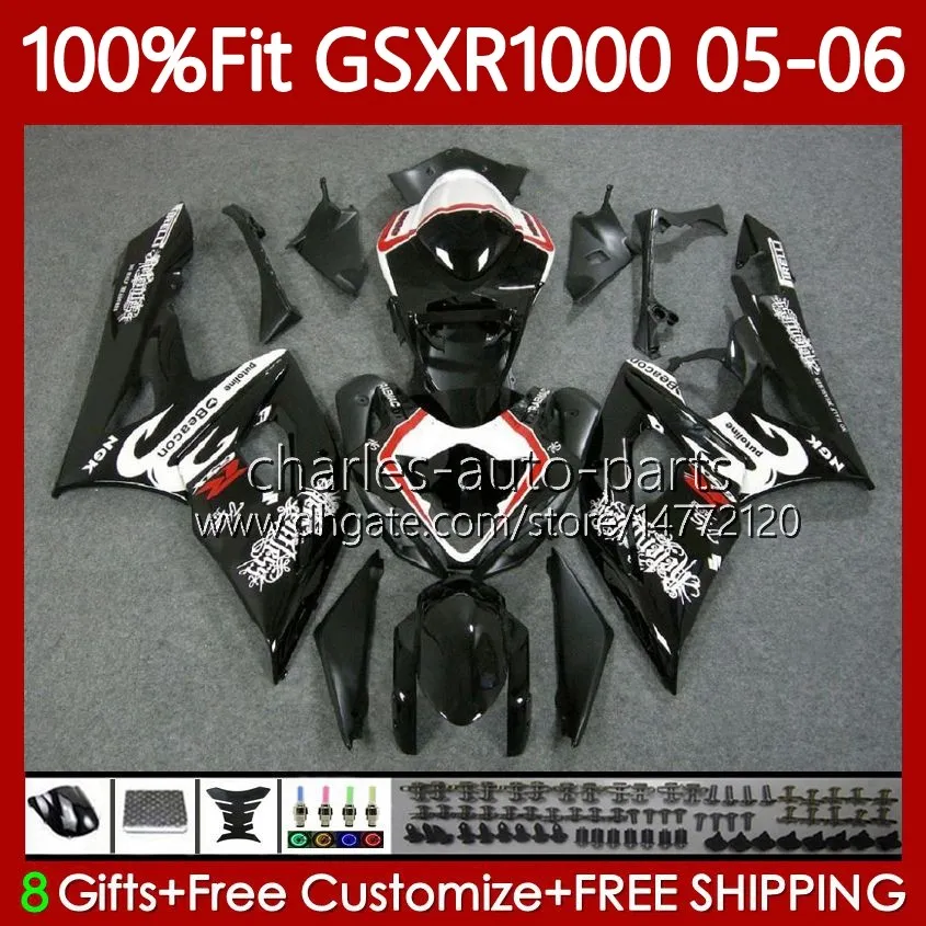 Kit de carrosserie OEM pour SUZUKI GSX-R1000 GSXR 1000 CC K5 05-06 Carrosserie 122No.9 1000CC GSXR-1000 GSXR1000 05 06 GSX R1000 2005 2006 Moule d'injection MOTO Carénage noir brillant blk