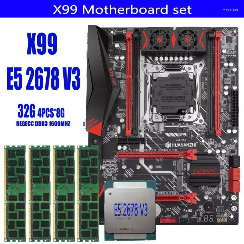 Cartes mères Huananzhi X99 Jeu de cartes mères LGA2011-3 et LGA 2011 Intel Xeon E5 2678 V3 32GB DDR3 8GBx4PCS 1600MHz MemoryCartes mères