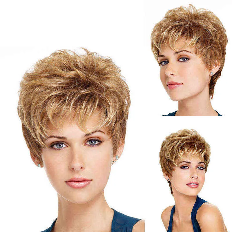 wig women's gradual change golden anti warping short straight hair rose net high temperature resistant silk set 220816