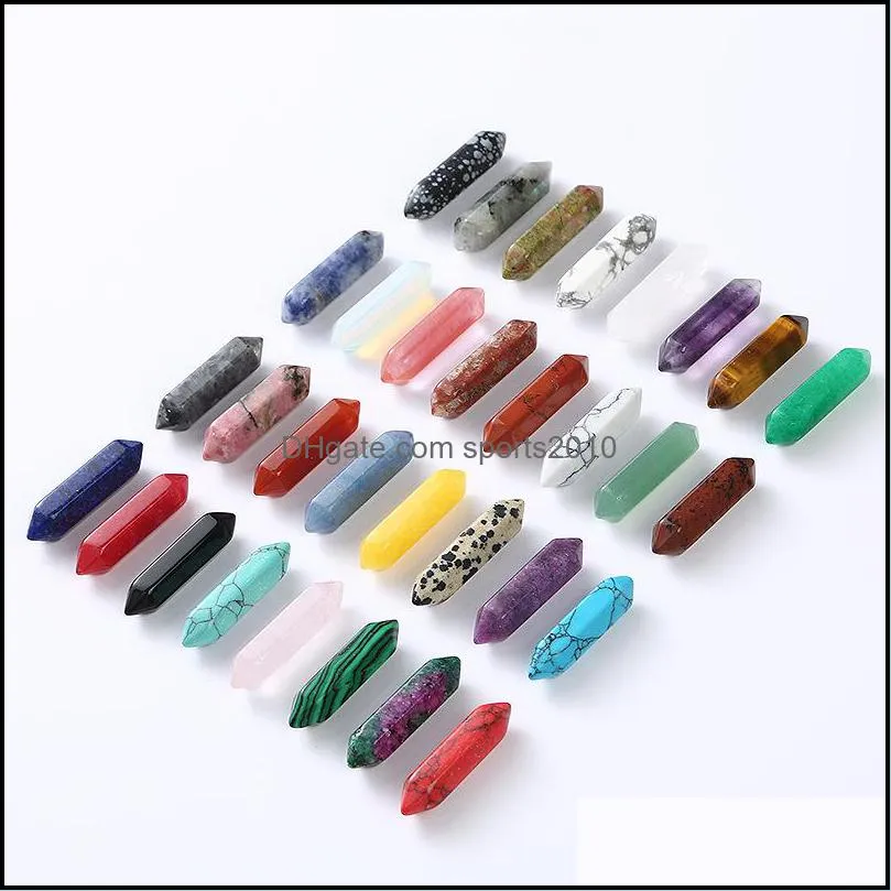 8x32mm custom carved stone decoration hexagon prism pillar statue stone natural quartz crystal crafts for jewelry making sports2010