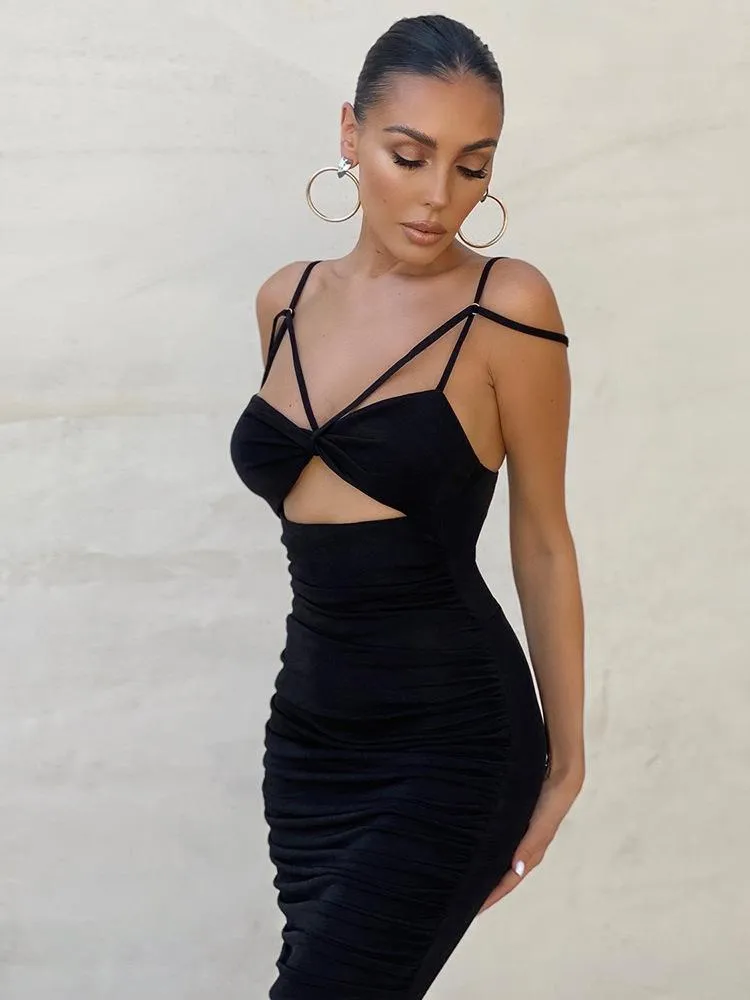 Casual Dresses Night Club Sexig Cut Out Bustier Bra Corset Bodycon Dress Women Summer Party Wear Sopa Bandage Backless Ruched Long Dresses