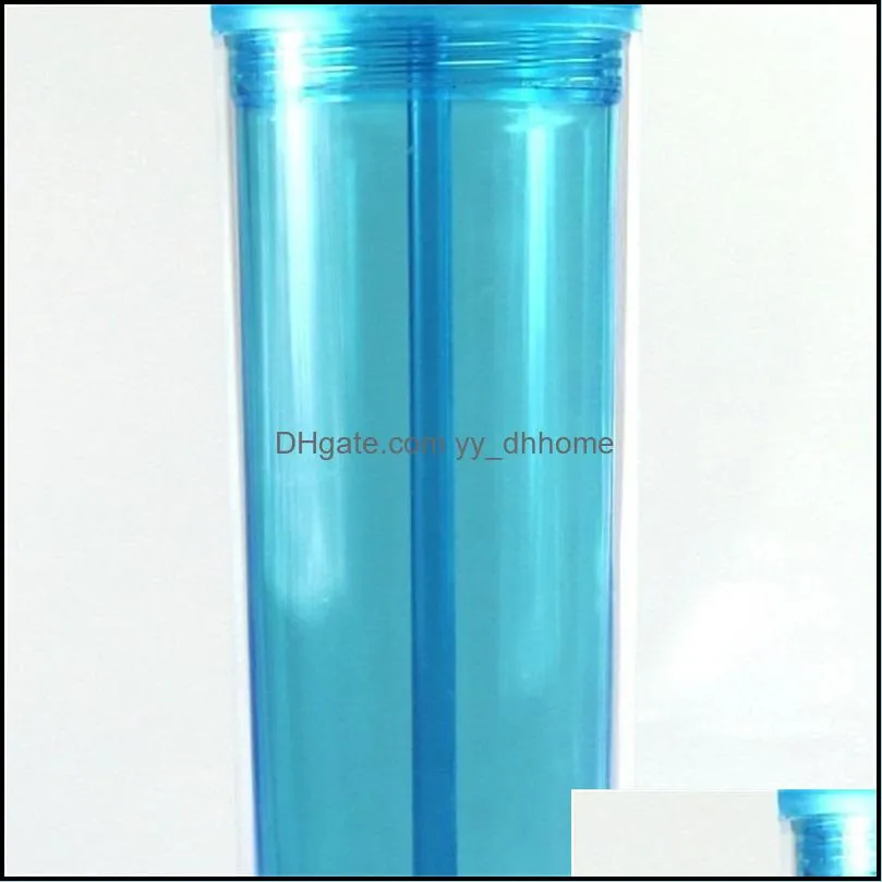 Colour Plastic Transparent Cup 16oz Coffee Water Mug With Straw Double Deck Drinks Recyclable Tumber New Products Hot Sale 7ds F2