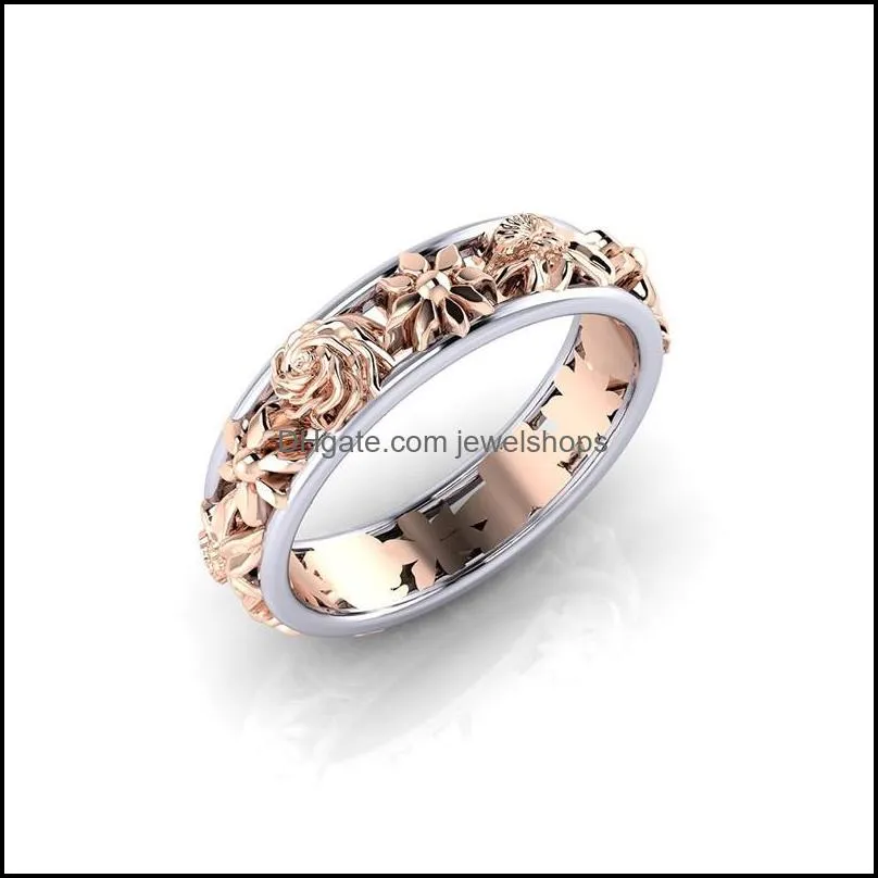 2021 High Quality Best Selling Flower Rose Gold Bicolor Alloy Ring Women Personality Creative Small Ring Fashion Trinkets
