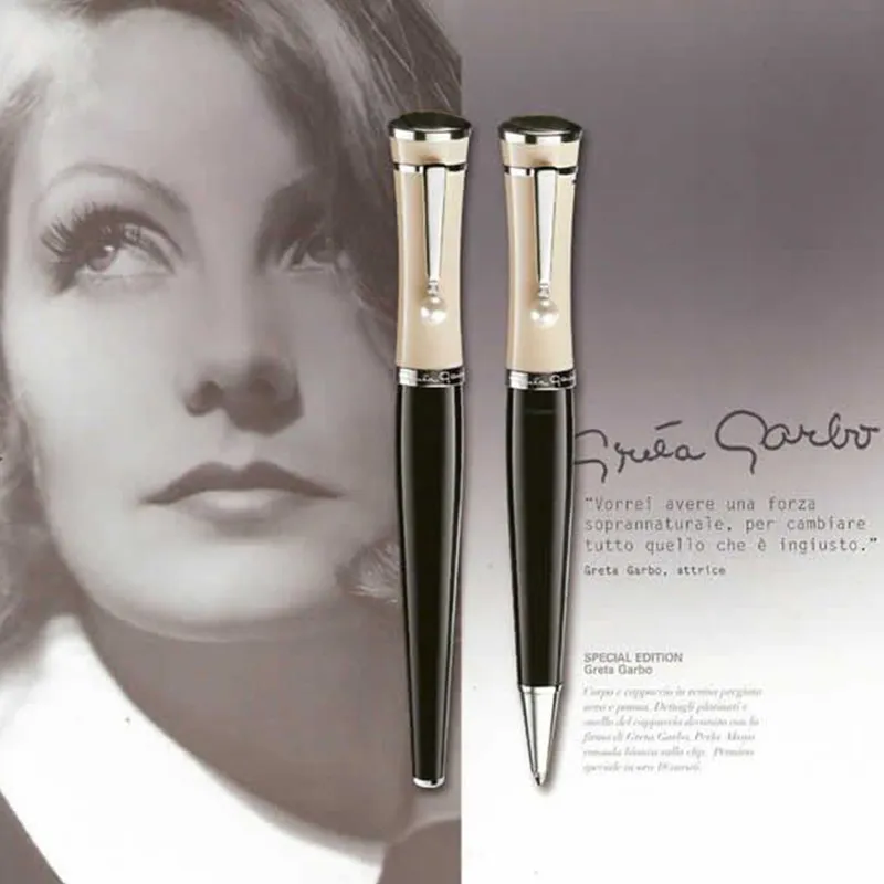 Luksusowy Greta Garbo Foutain Pen with Cute Pearl Clip Office Gel Ink Modna Rolka Roller Pensj