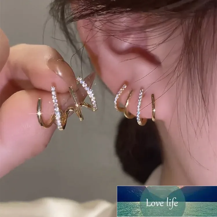 Screw Back Curved Curve One-Piece Micro-Inlaid Ear Clip Bone Stud Earrings Female Korean Temperament Indifference Trend