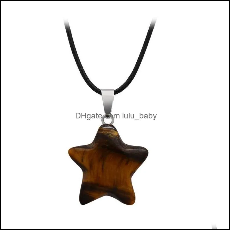 Star Necklace Men Designer Jewelry Pendant Necklaces Natural Stone Turquoise Green Aventurine Quartz Silver Leather Link Chain Women