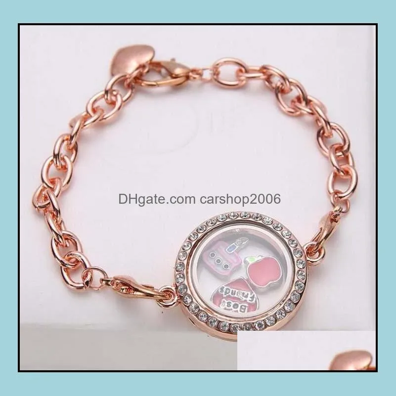 Charm armband smycken flytande locket diy transparent glasramar flottörslås hänger mode grossist fartyg droppleverans 2021 ms