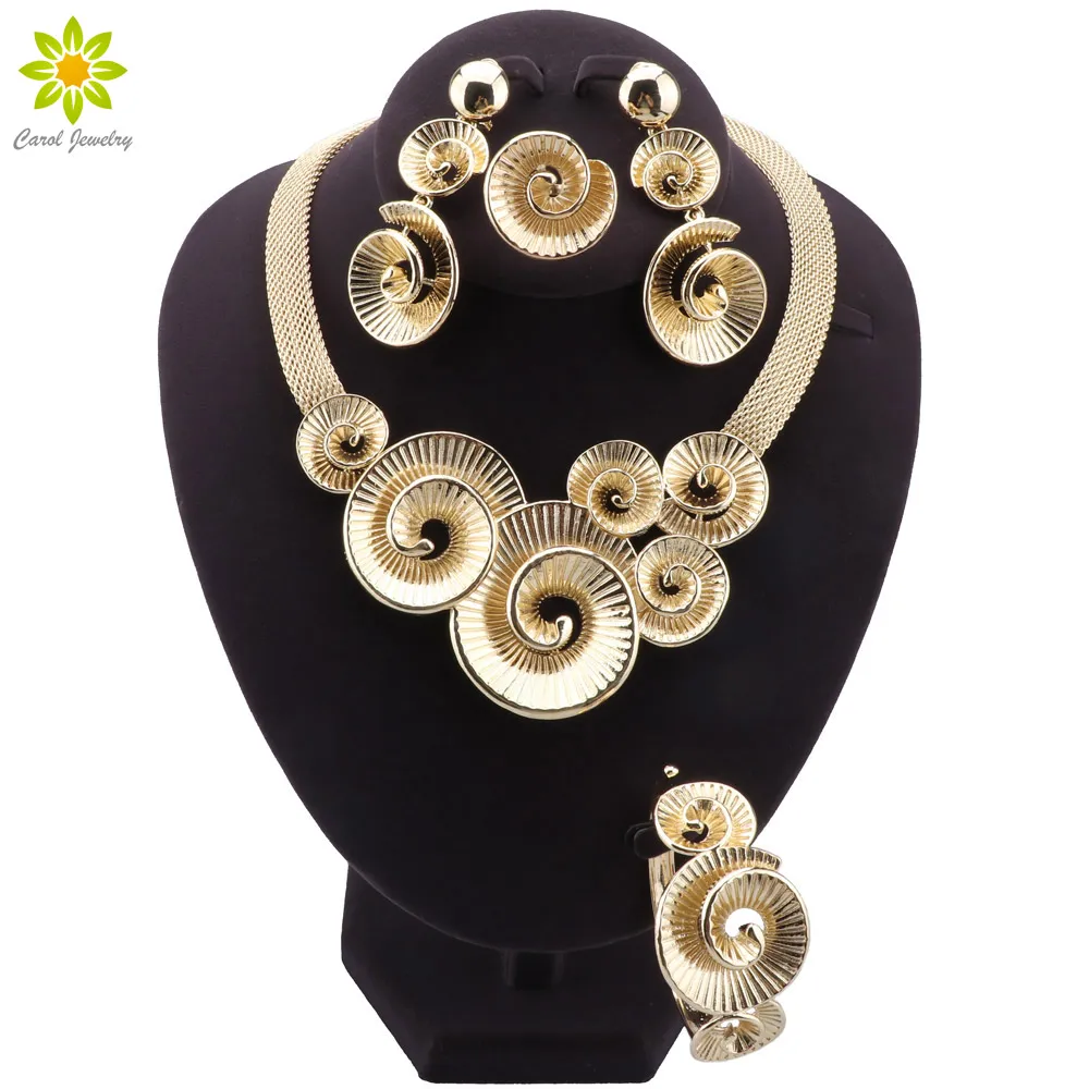 Necklace Earrings Btacelet Ring Set For Women Dubai Gold Plated Fashion Trend Round Design Jewelry Set 2022 New
