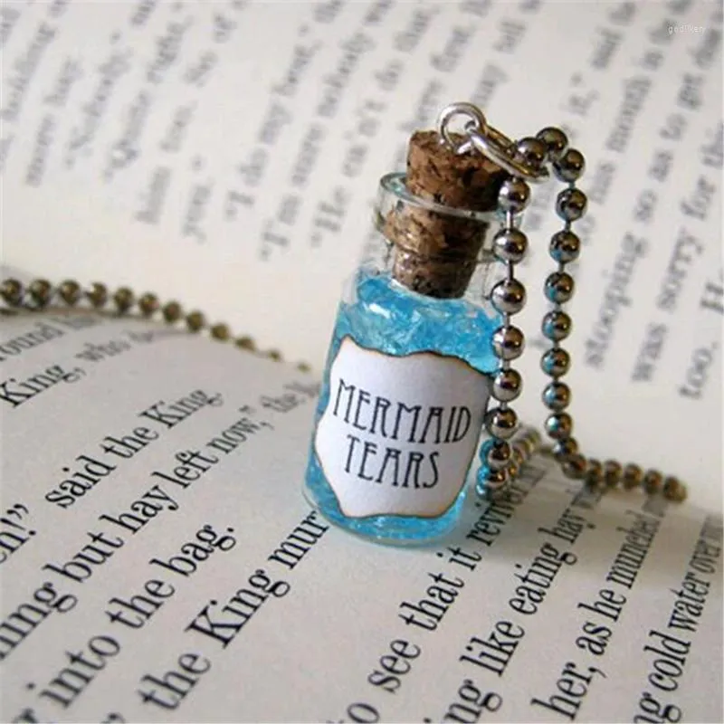 Chains Mermaid Tears Glass Bottle Necklace Charm Mermaid's Cork Vial PendantChains Godl22