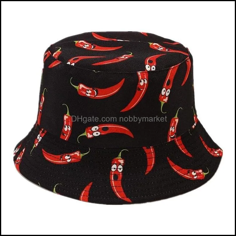 Berets Cotton Pepper Print Bucket Hat Fisherman Outdoor Travel Sun Cap Hats For Men And Women 347
