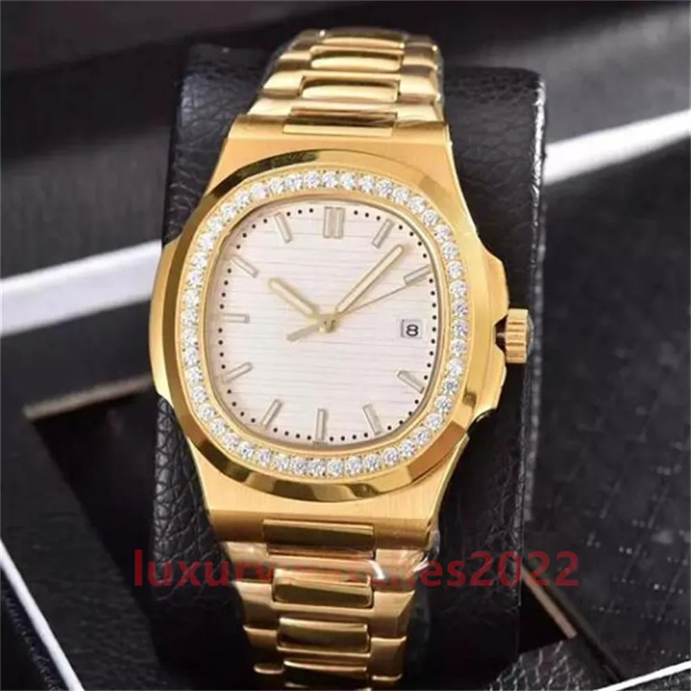 Orologi di lusso per uomo 40mm Diamond Bezel Oro 18k Cinturino meccanico automatico in acciaio inossidabile Nautilus Orologi da polso da uomo di qualità Supe Montre De Luxe