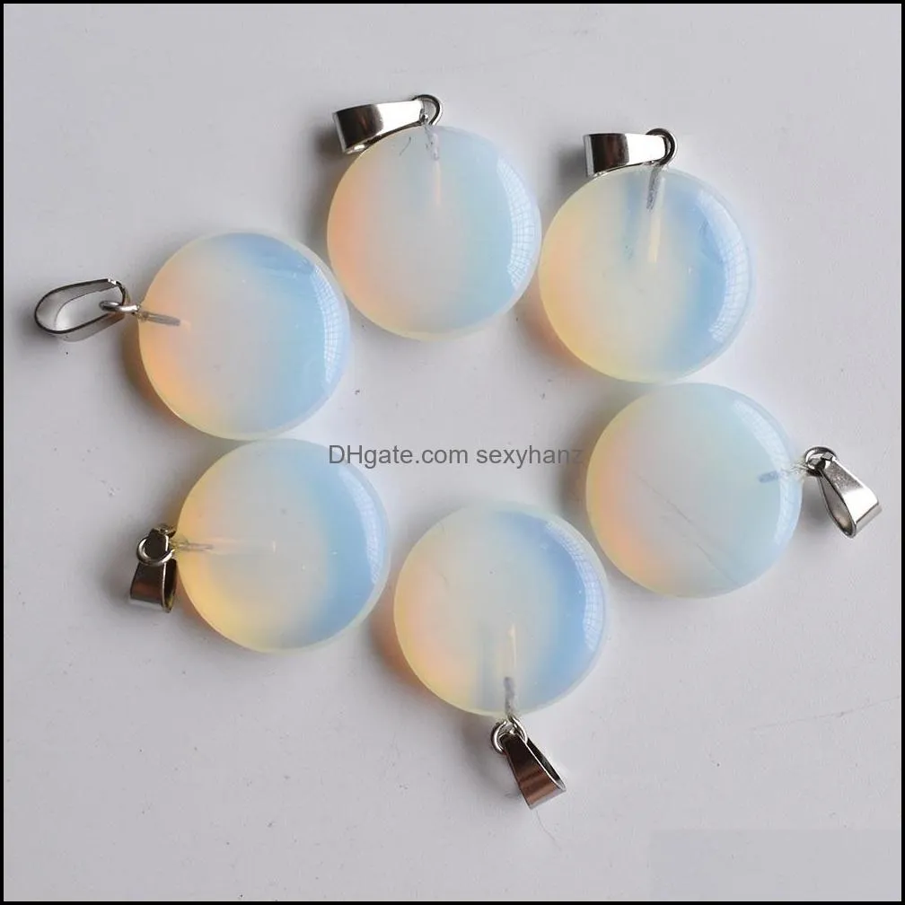 Natural Stone charms round shape Pendant opal Pendants Chakras Gem Stone fit diy earrings necklace making assorted