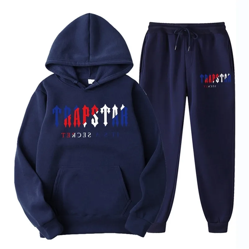 Men's Tracksuit Trend Hooded 2 Pieces Set Hoodie Sweatshirt Sweatpants Sportwear Jogging Outfit Trapstar Man Clothing 220609