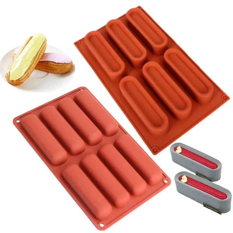 Goldbaking Long Strip Silicone Mousse Cake Molds Chocolate Soap Mould Twinkie Pan Eclair Mold 220601