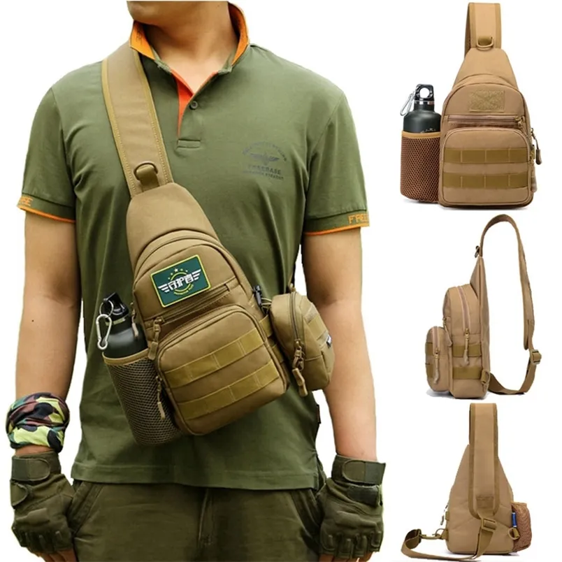 軍事戦術的なスリングバッグ男性屋外ハイキングキャンプショルダーアーミー狩猟釣りボトルパック胸モールバックパック 220714
