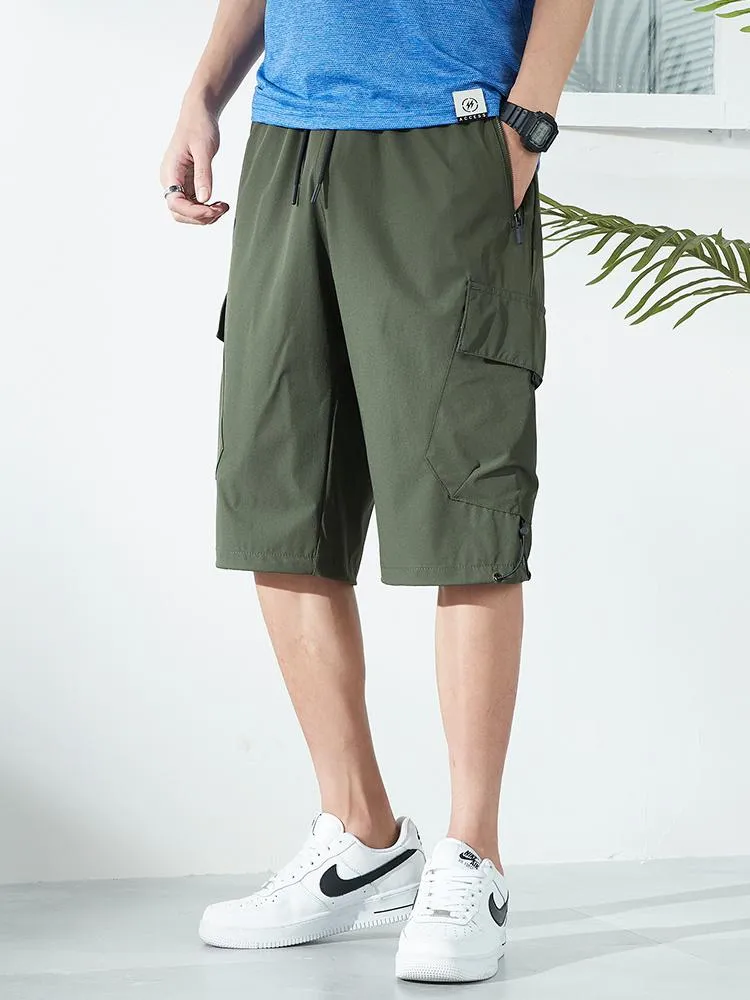 Men's Shorts Summer Zip Pockets Cargo Men Sportswear Breathable Nylon Silk Quick Dry Short Breeches Casual Baggy Capris PantsMen's