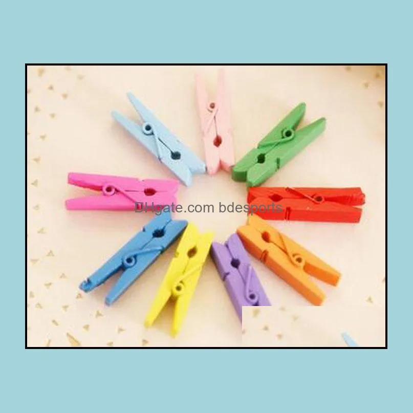 500Pcs/Lot Colorful Birch Wooden Clothes Pins Mini Size 10 Colors Photo Clips Wedding Decoration ClothesPins Wholesale