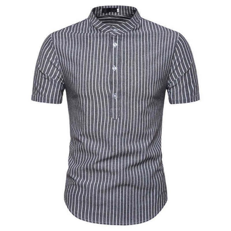 Camicia a righe moda uomo 2022 estate nuova camicia a maniche corte slim fit uomo casual streetwear camice Camisa social masculina XXL L220704