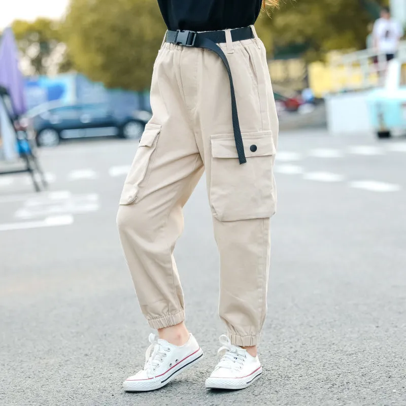 Stylish Cargo Pants For Teen Girls With Belt Loose Fit Cotton