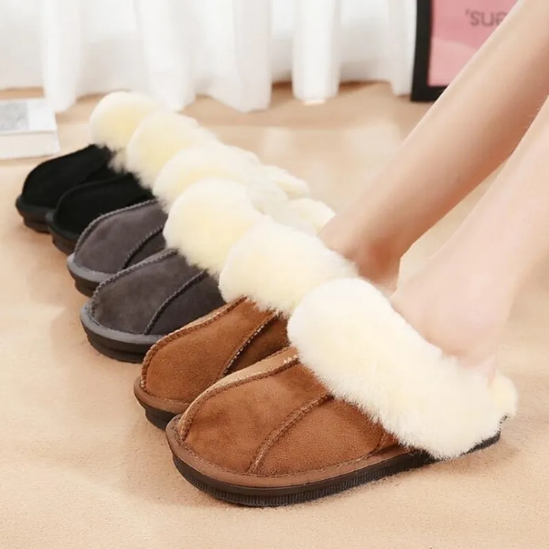 Absorb Sweat Home Warm Soft Plush Nonslip Indoor Sheepskin Fur Slippers Solid Color Women Shoes 34 Y201026 GAI GAI GAI