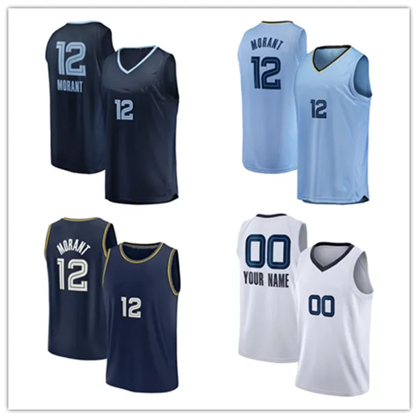 2022 Jerseys Basketball Ja Morant 12 Jersey Blue Blanc Blanc Blanc Bleu Et Ville Couvert Jersey S-XXL Mélange et commande de correspondance