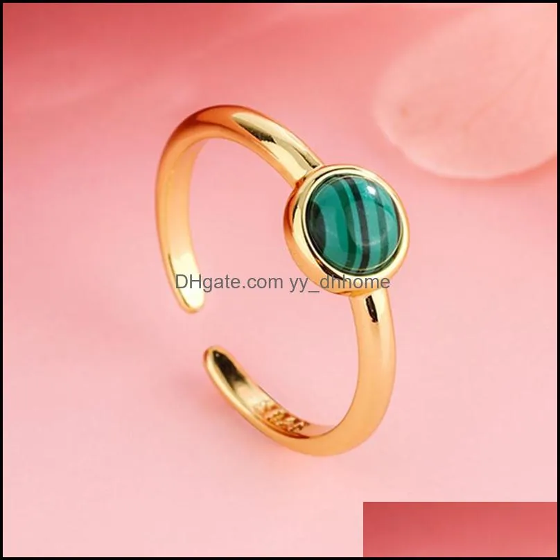 18K Green Malachite Round Gem Ring Female Fashion Simple Gold Creative