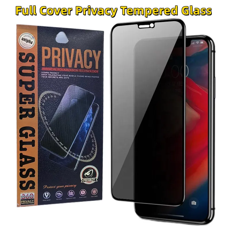 Privacy Volledige Cover Anti Spy Gehard Glas Screenprotector Voor iPhone 15 14 13 12 11 Pro Max XS 8 Samsung S22 S23 Plus A04E A14 A24 A34 A54 A13 A23 A33 A53 A73 Papierpakket