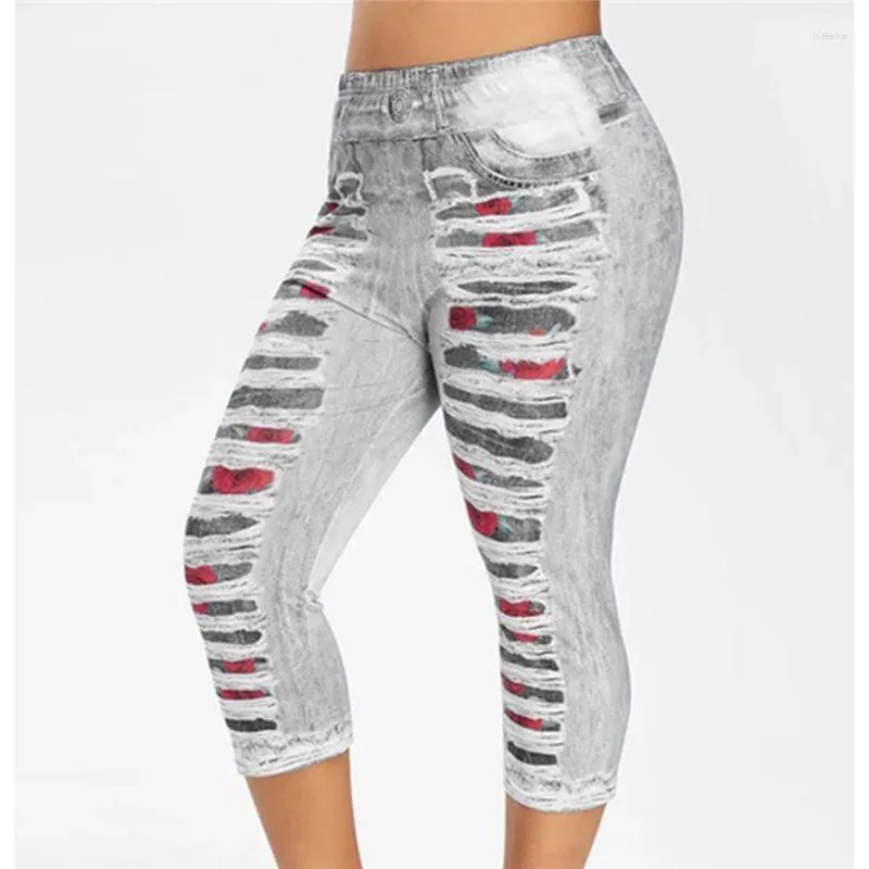 Leggings Femmes Femmes Stretch Imprimé Pantalon à sept points 2022 Jeans pour femme culotte d'été taille haute ajustement parfait jeggings